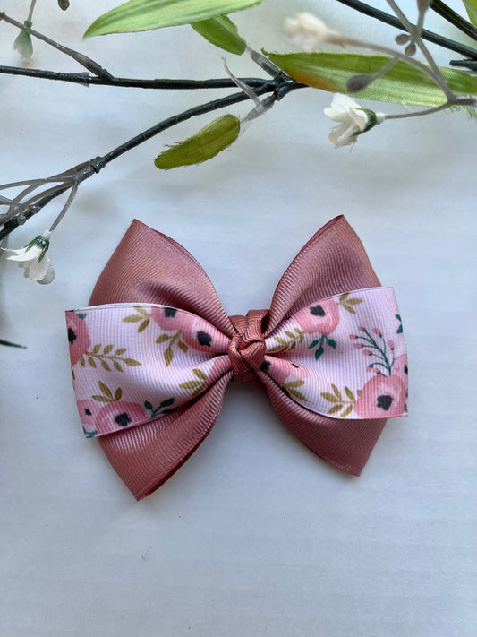 Blush floral print combo nested triple tux clip in hair bow