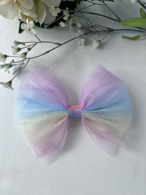Ombre pastel tulle clip in hair bow