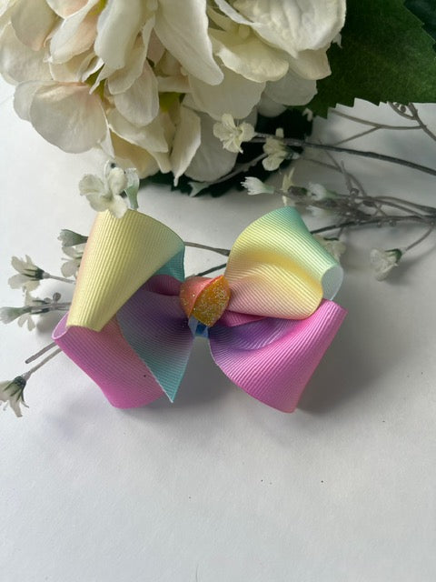 Ombre pastel twisted boutique clip in hair bow
